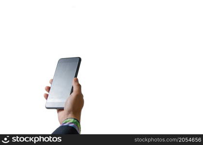 businessman holding a smart phone. Digital technology.Copy space