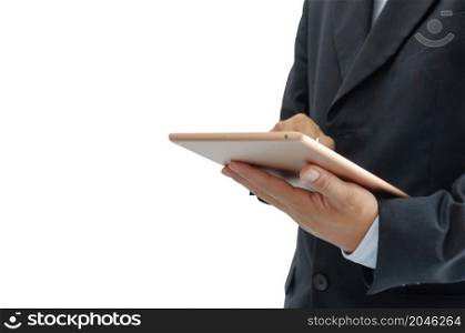 businessman holding a tablet. Digital technology.Copy space