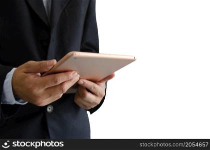 businessman holding a tablet. Digital technology.Copy space