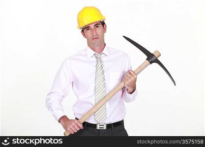 Businessman holding axe