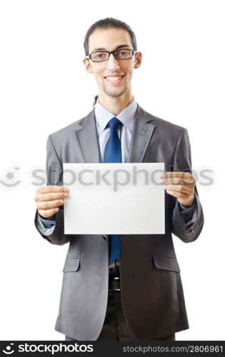 Businessman holding blank message