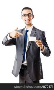 Businessman holding blank message