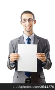 Businessman holding blank message