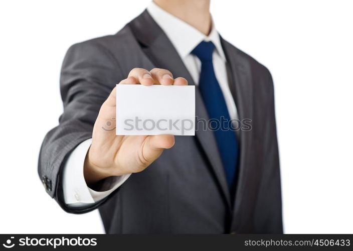 Businessman holding blank message