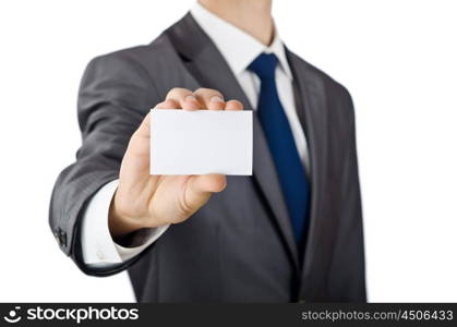 Businessman holding blank message