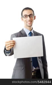 Businessman holding blank message