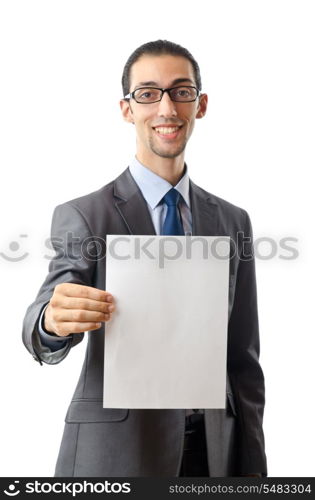 Businessman holding blank message