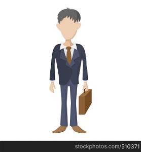 Businessman holding briefcase icon in cartoon style on a white background. Businessman holding briefcase icon, cartoon style