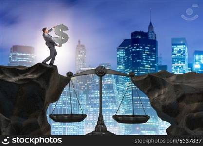 Businessman holding dollar sign in justice concept. The businessman holding dollar sign in justice concept