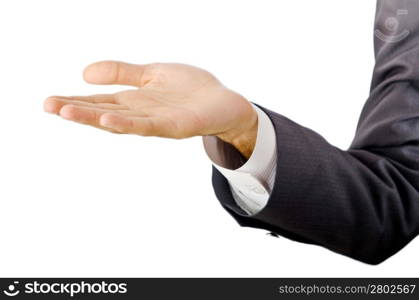 Businessman holding empty hands