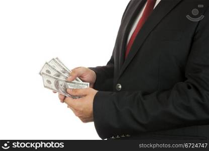 Businessman holding four hundred dollars in his hands