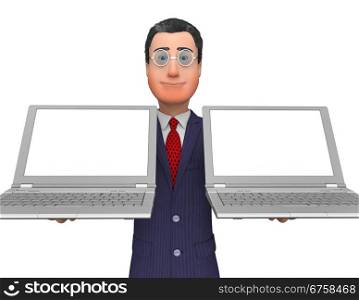 Businessman Holding Laptops Indicating Text Space And Copyspace