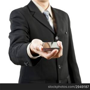 Businessman holding mobile phone