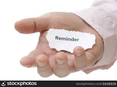 Businessman holding Reminder note with white copy space