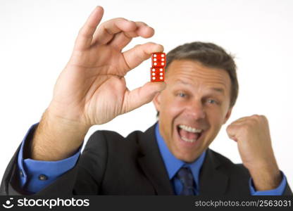 Businessman Holding Two Red Dice