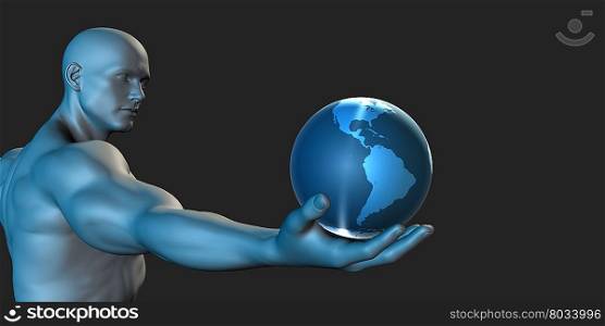 Businessman Holds Earth in a Hand as Concept Illustration