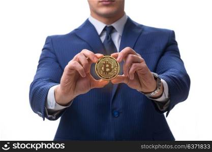 Businessman in bitcoin price increase concept