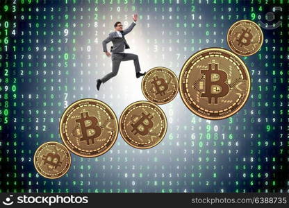 Businessman in bitcoin price increase concept
