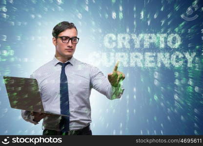 Businessman in blockchain cryptocurrency concept