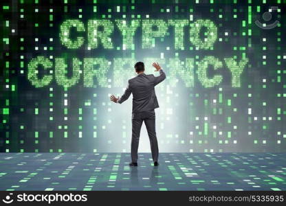 Businessman in blockchain cryptocurrency concept