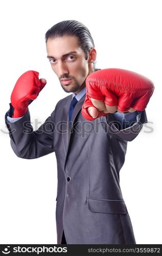 Businessman in boxing concept on white