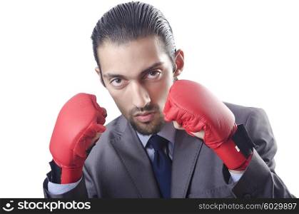 Businessman in boxing concept on white