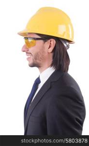Businessman in builder concepts isolate on white