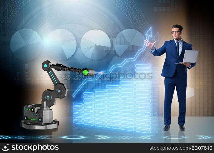 Businessman in business concept with robotic arm