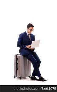 Businessman in business travel concept isolated on white
