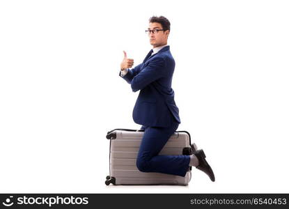 Businessman in business travel concept isolated on white