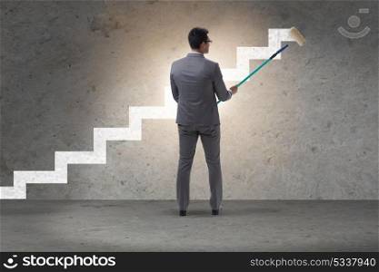 Businessman in career ladder concept