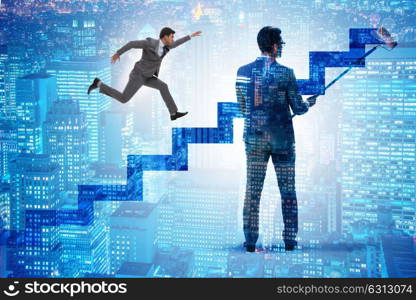 Businessman in career ladder concept