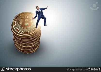Businessman in cryptocurrency blockchain concept