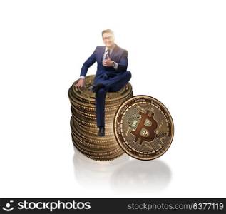 Businessman in cryptocurrency blockchain concept