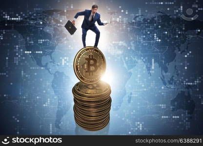 Businessman in cryptocurrency blockchain concept