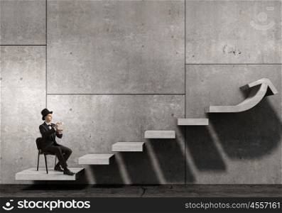 Businessman in cylinder drinking coffee. Businessman taking break and having cup of hot aromatic coffee