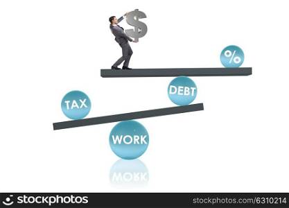 Businessman in debt and tax business concept