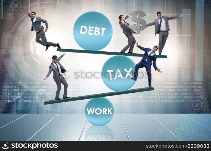 Businessman in debt and tax business concept