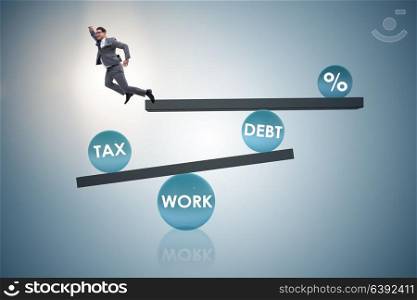 Businessman in debt and tax business concept