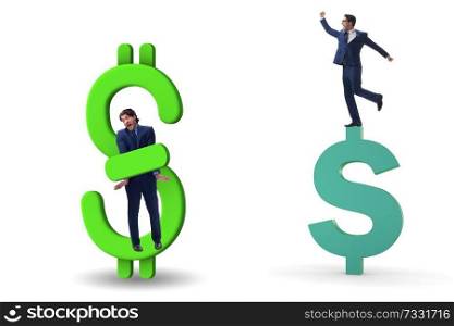Businessman in dollar and debt concept