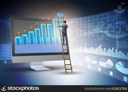 Businessman in economic forecasting concept with charts. The businessman in economic forecasting concept with charts