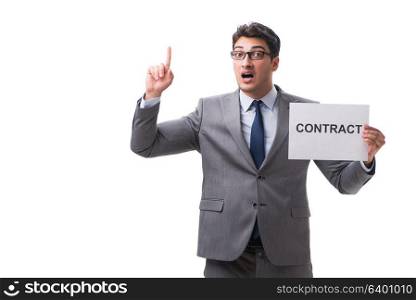 Businessman in employment contract concept isolated on white bac. Businessman in employment contract concept isolated on white background