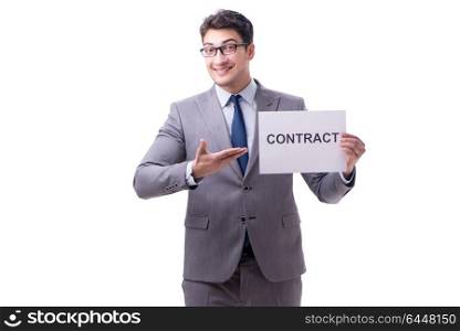 Businessman in employment contract concept isolated on white background. Businessman in employment contract concept isolated on white bac