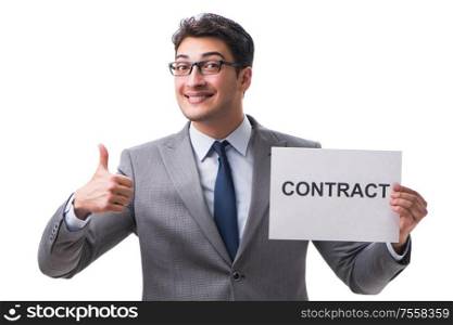 Businessman in employment contract concept isolated on white background. Businessman in employment contract concept isolated on white bac