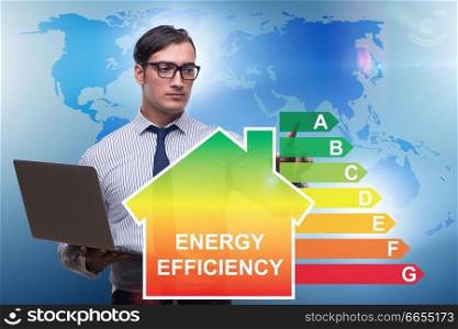 Businessman in energy efficiency concept. The businessman in energy efficiency concept