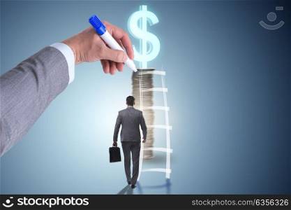 Businessman in front of money ladder. The businessman in front of money ladder