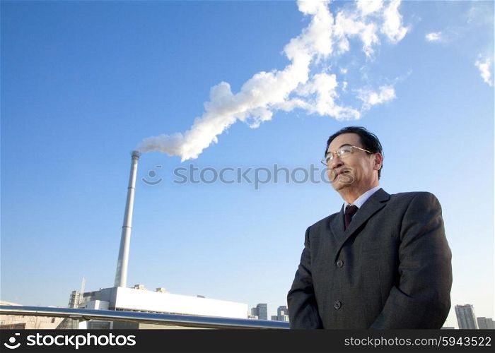 Businessman in Front of Smokestack