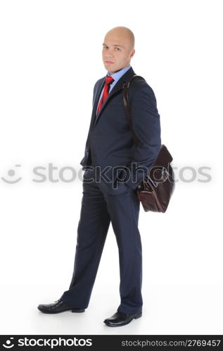Businessman in full-length with a briefcase. Isolated on white background