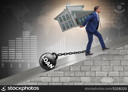 Businessman in mortgage debt financing concept