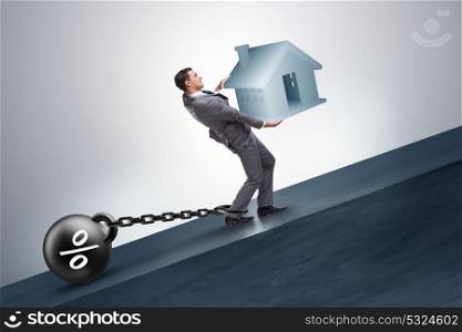 Businessman in mortgage debt financing concept